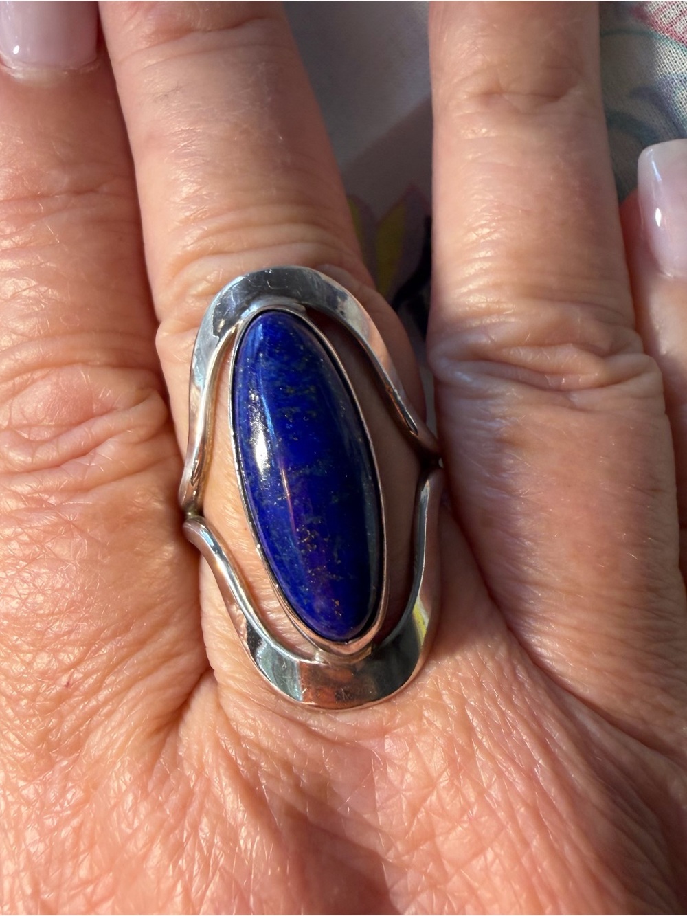 Sterling Silver Ring with Lapis Lazuli Center Stone - Deep Blue